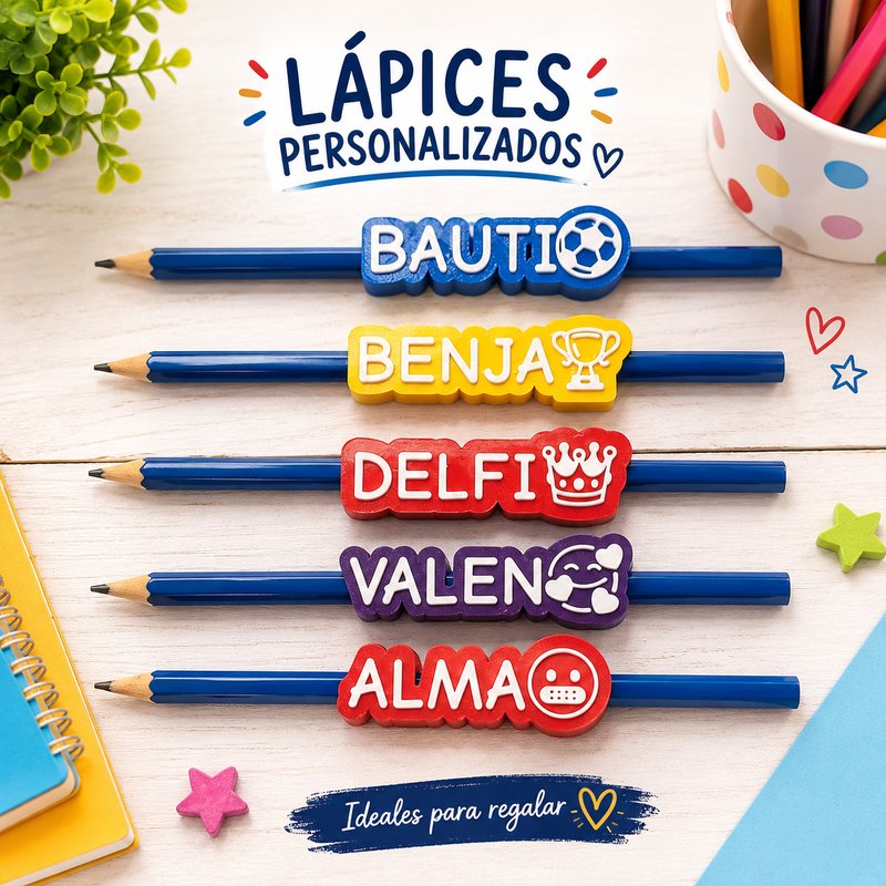 Lápices personalizados con nombre y emoji
